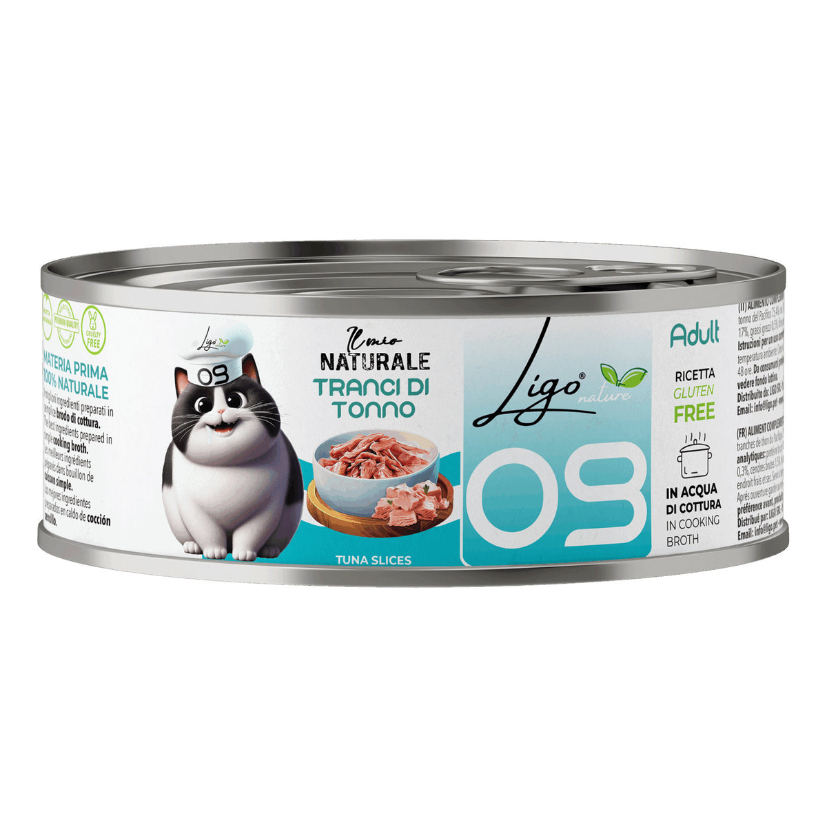 Ligo Nature Il Mio Naturale Lattina 85 g in Acqua di Cottura Umido Gatto, Tranci di tonno