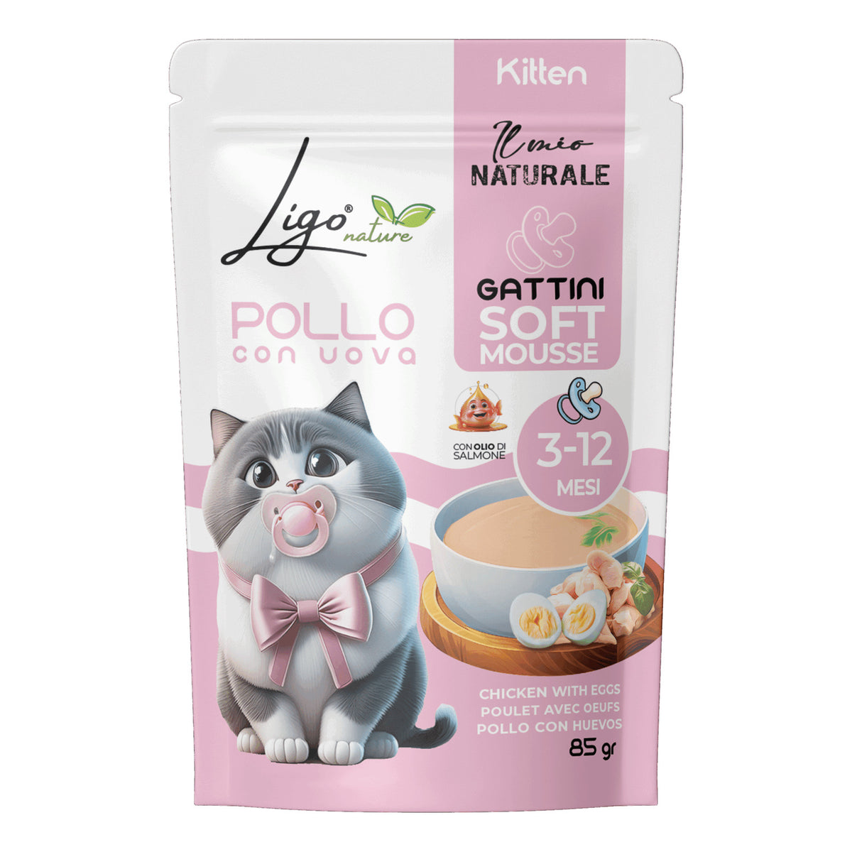 Ligo Nature Il Mio Naturale Soft Jelly Busta 85 g Umido Gatto, Kitten Pollo con uova