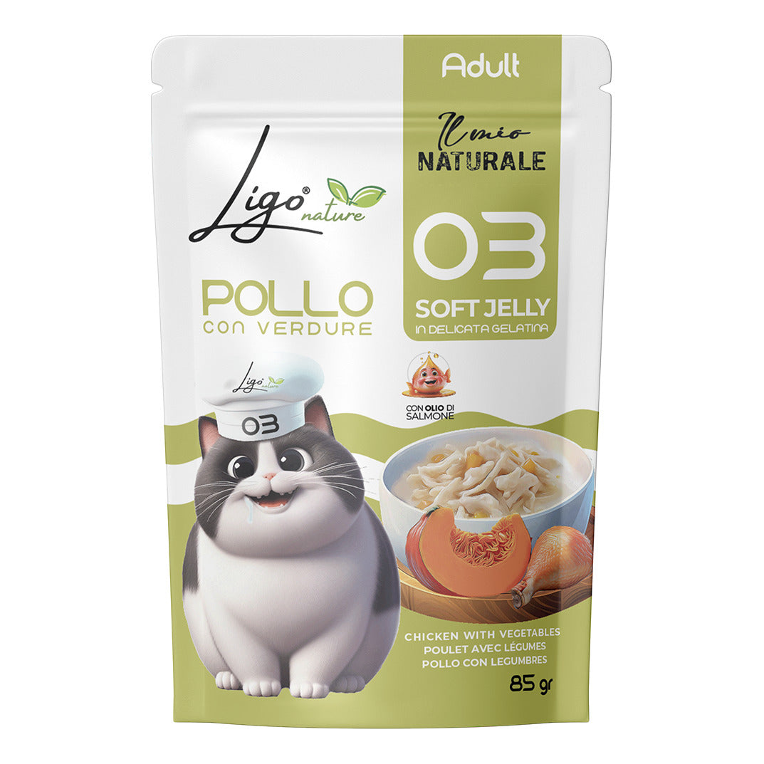 Ligo Nature Il Mio Naturale Soft Jelly Busta 85 g Umido Gatto, Pollo con verdure
