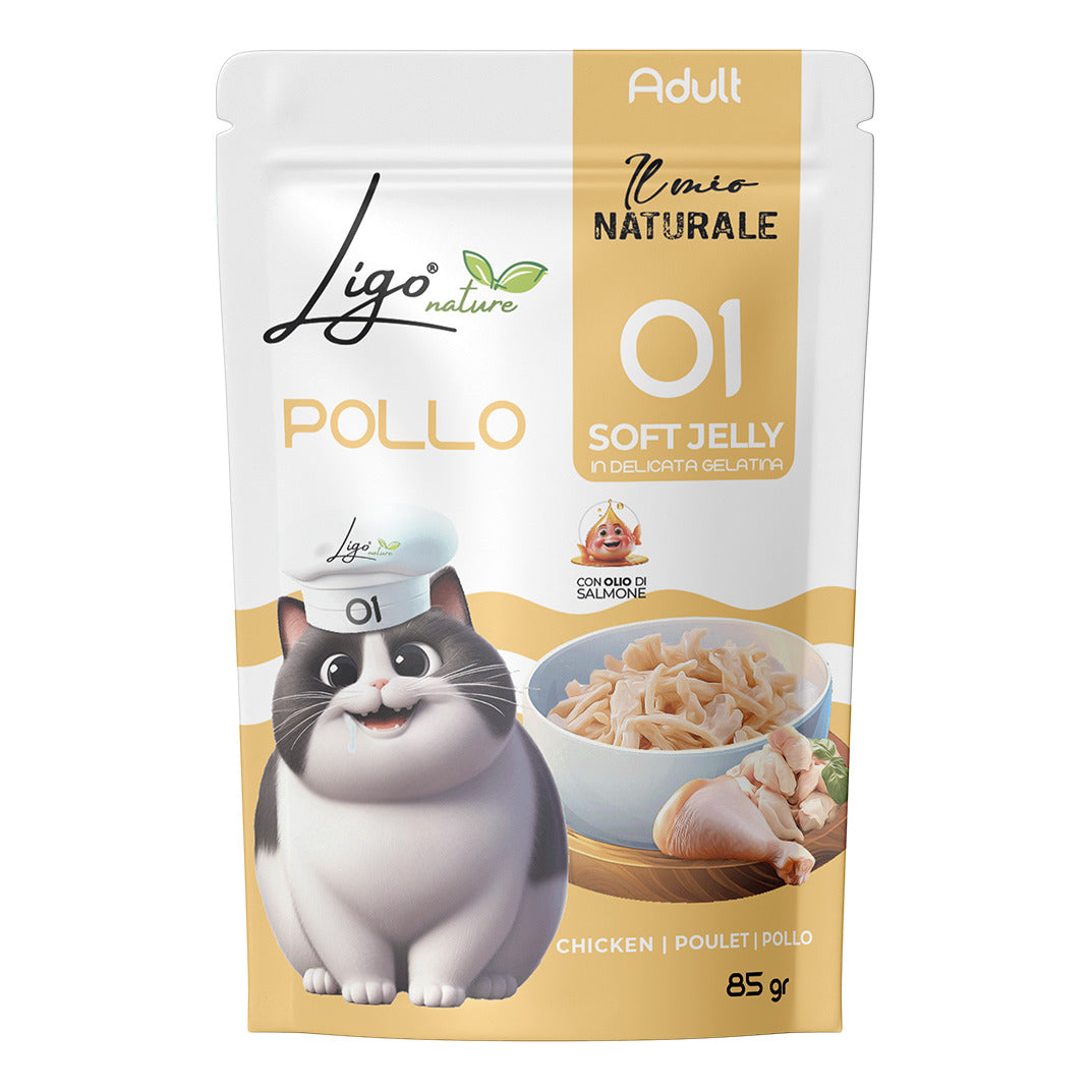 Ligo Nature Il Mio Naturale Soft Jelly Busta 85 g Umido Gatto, Pollo