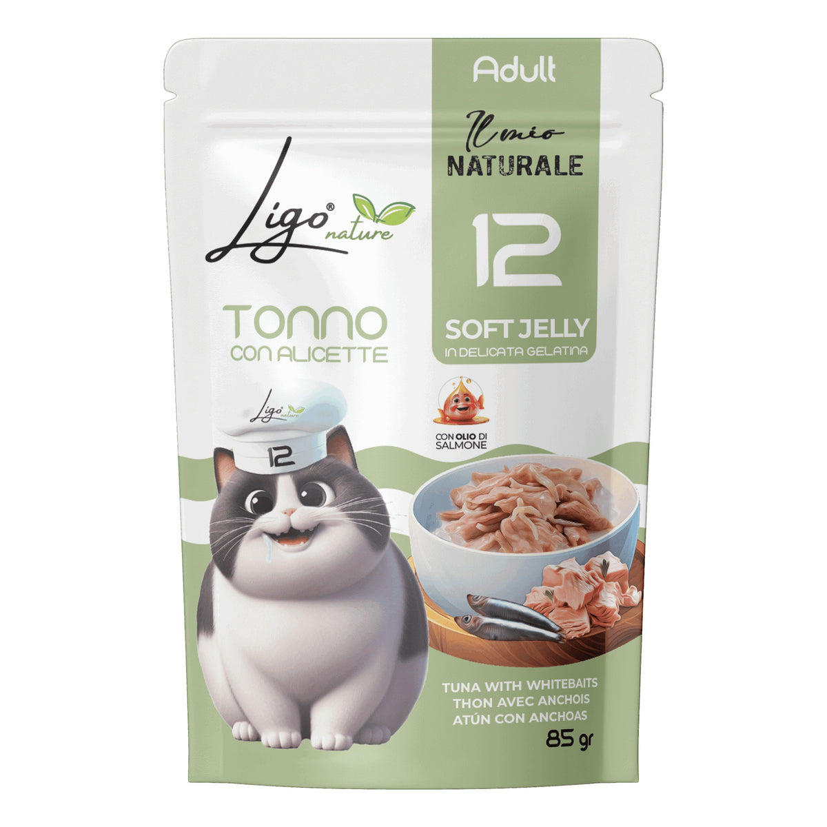 Ligo Nature Il Mio Naturale Soft Jelly Busta 85 g Umido Gatto, Tonno con alicette