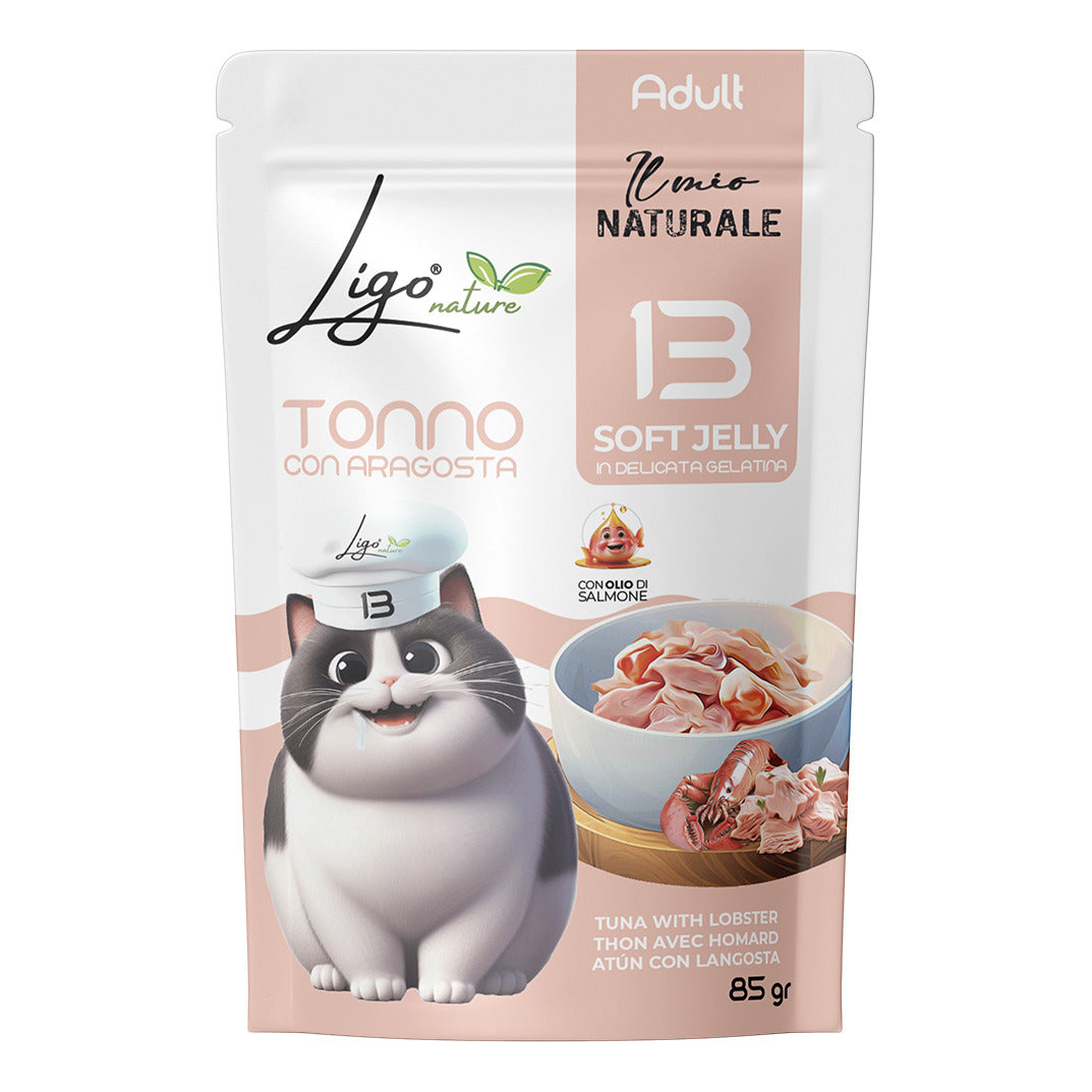 Ligo Nature Il Mio Naturale Soft Jelly Busta 85 g Umido Gatto, Tonno con aragosta