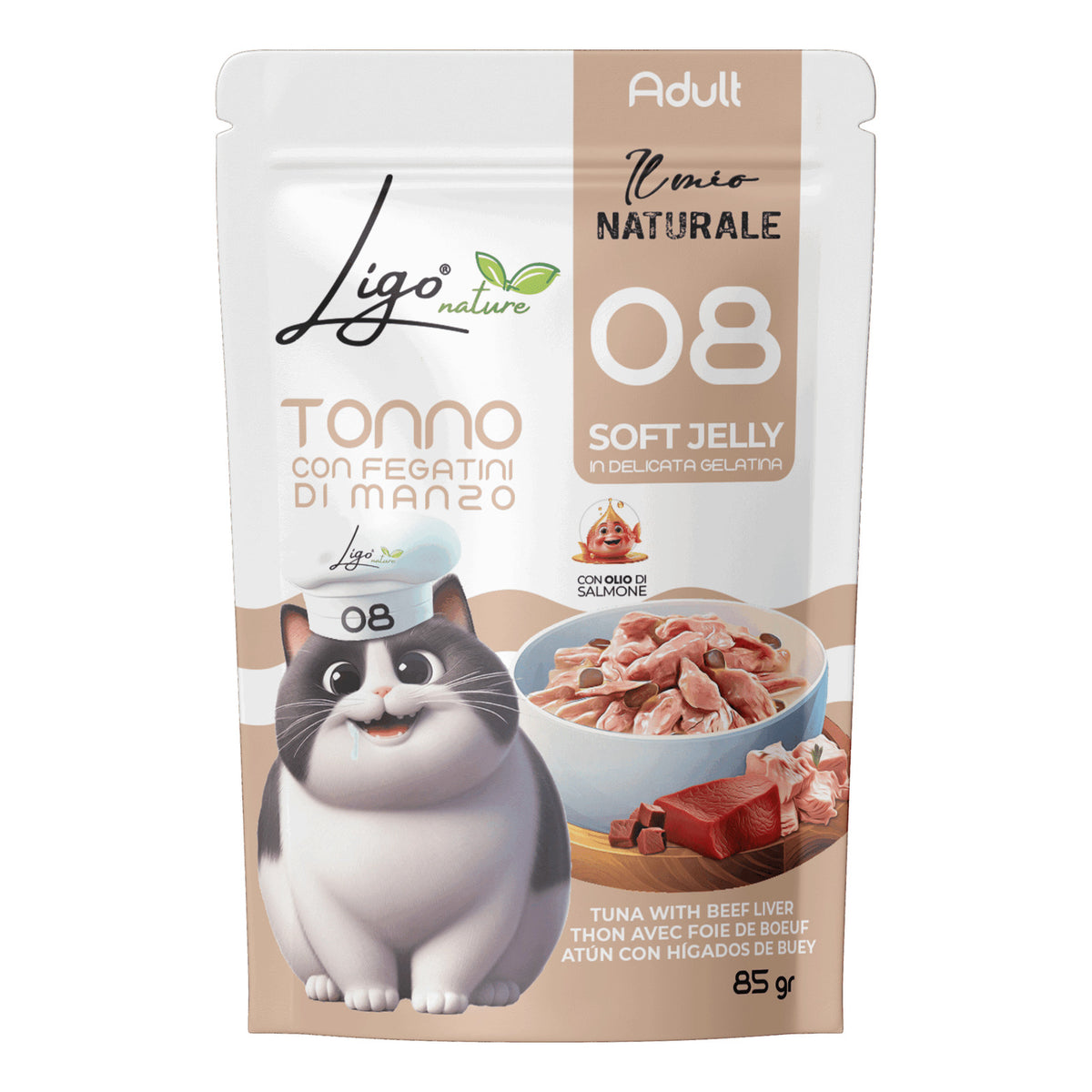 Ligo Nature Il Mio Naturale Soft Jelly Busta 85 g Umido Gatto, Tonno con fegatini di manzo