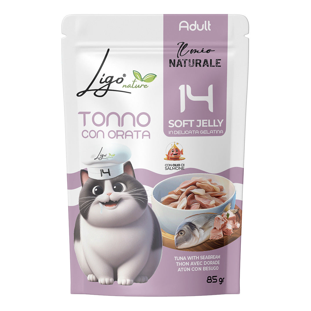 Ligo Nature Il Mio Naturale Soft Jelly Busta 85 g Umido Gatto, Tonno con orata