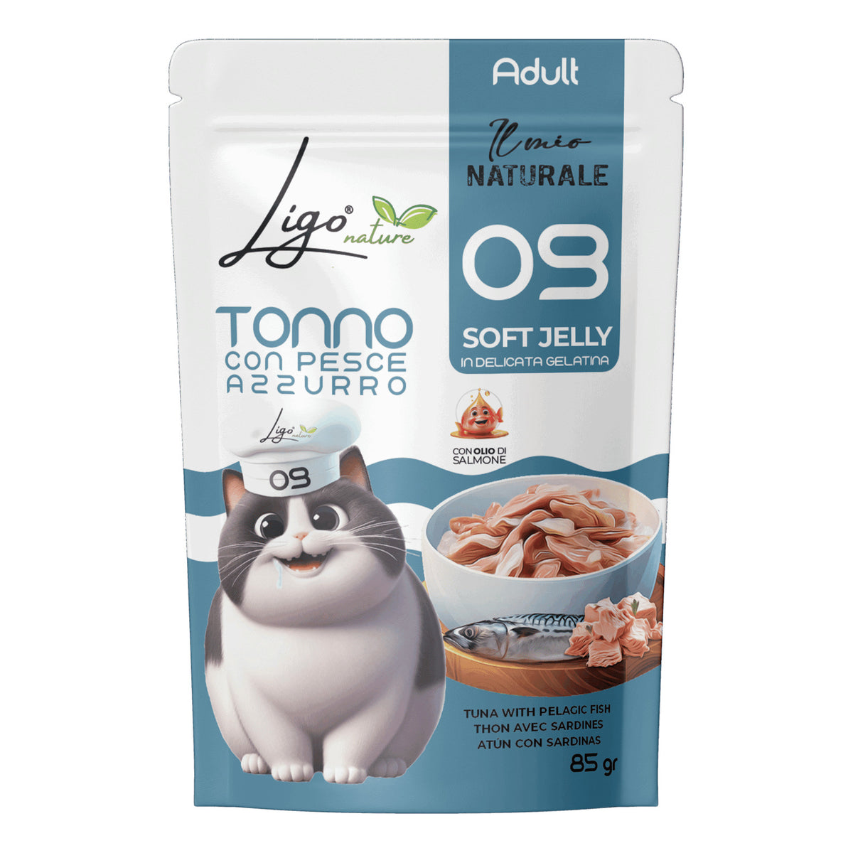 Ligo Nature Il Mio Naturale Soft Jelly Busta 85 g Umido Gatto, Tonno con pesce azzurro
