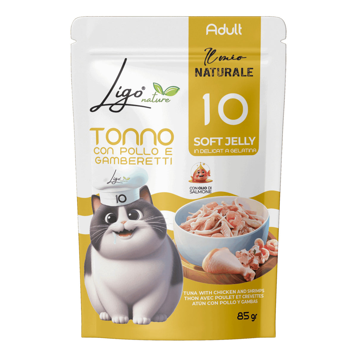 Ligo Nature Il Mio Naturale Soft Jelly Busta 85 g Umido Gatto, Tonno con pollo e gamberetti