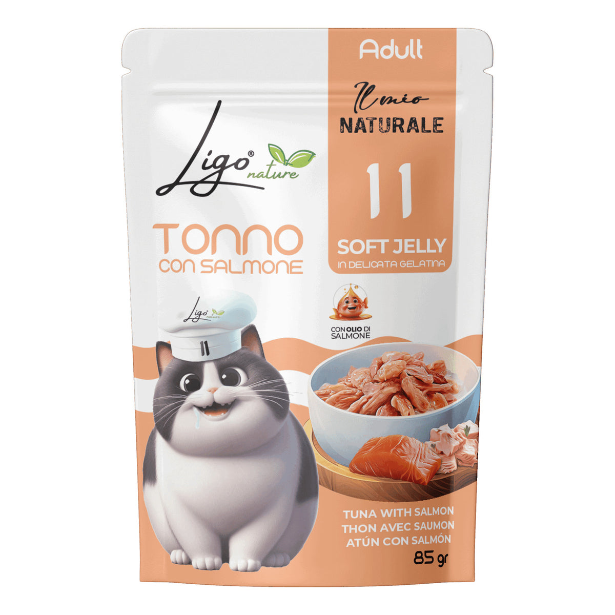 Ligo Nature Il Mio Naturale Soft Jelly Busta 85 g Umido Gatto, Tonno con salmone