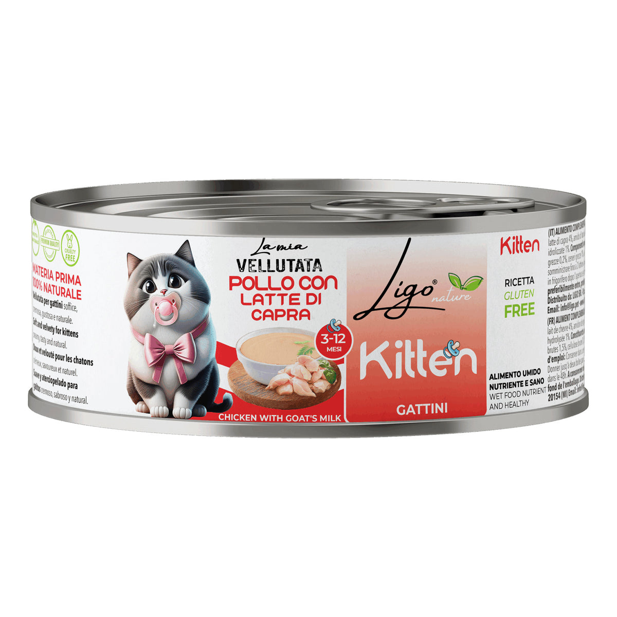 Ligo Nature La Mia Vellutata Lattina 85 g Umido Gatto, Kitten Pollo con latte di capra