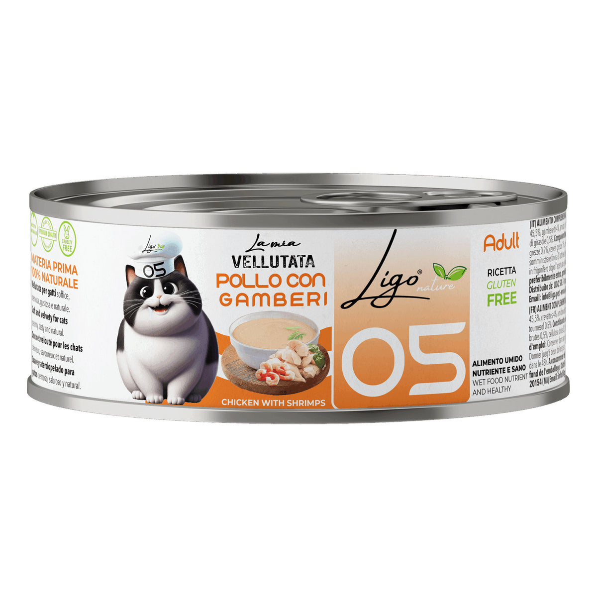 Ligo Nature La Mia Vellutata Lattina 85 g Umido Gatto, Pollo con gamberi