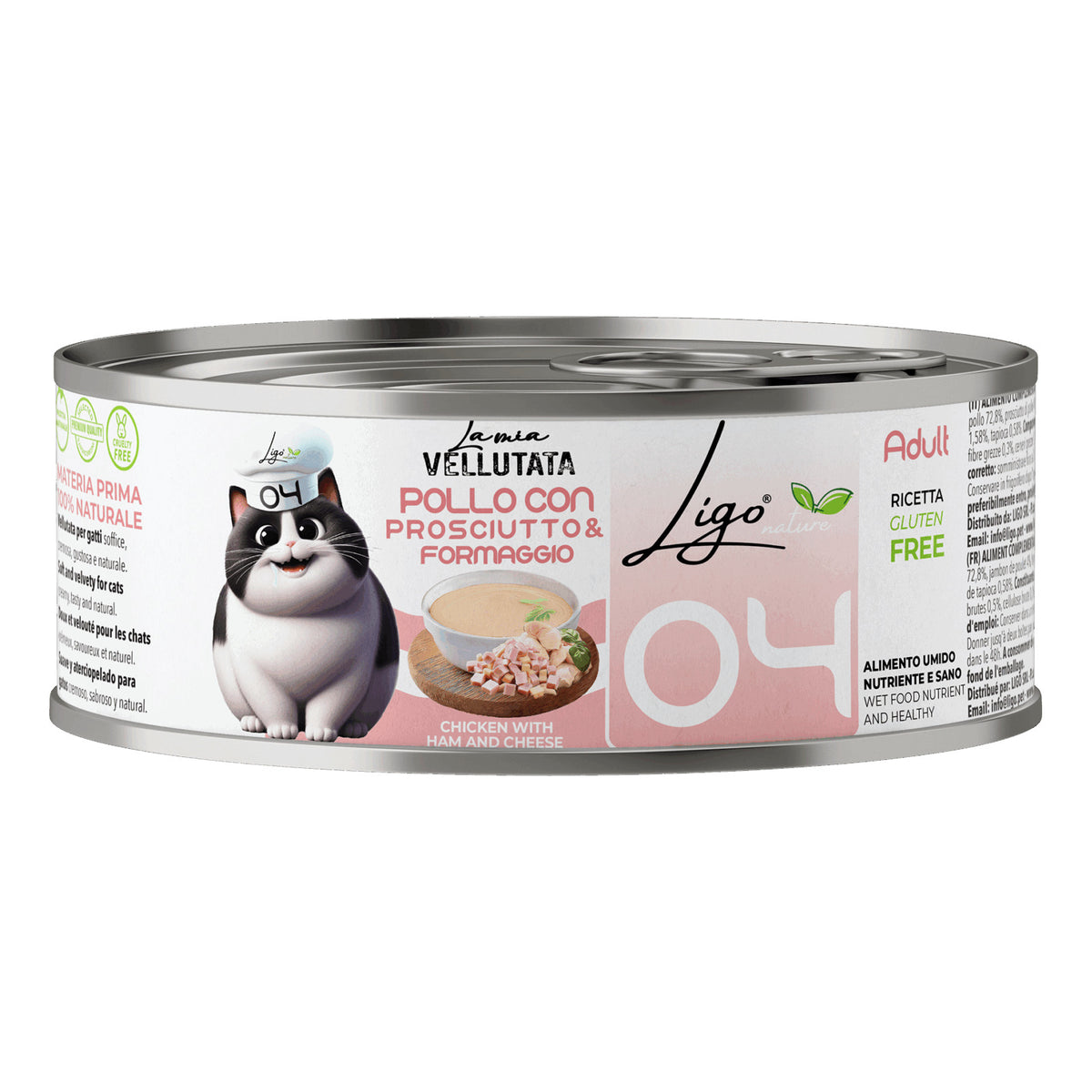 Ligo Nature La Mia Vellutata Lattina 85 g Umido Gatto, Pollo con prosciutto e formaggio
