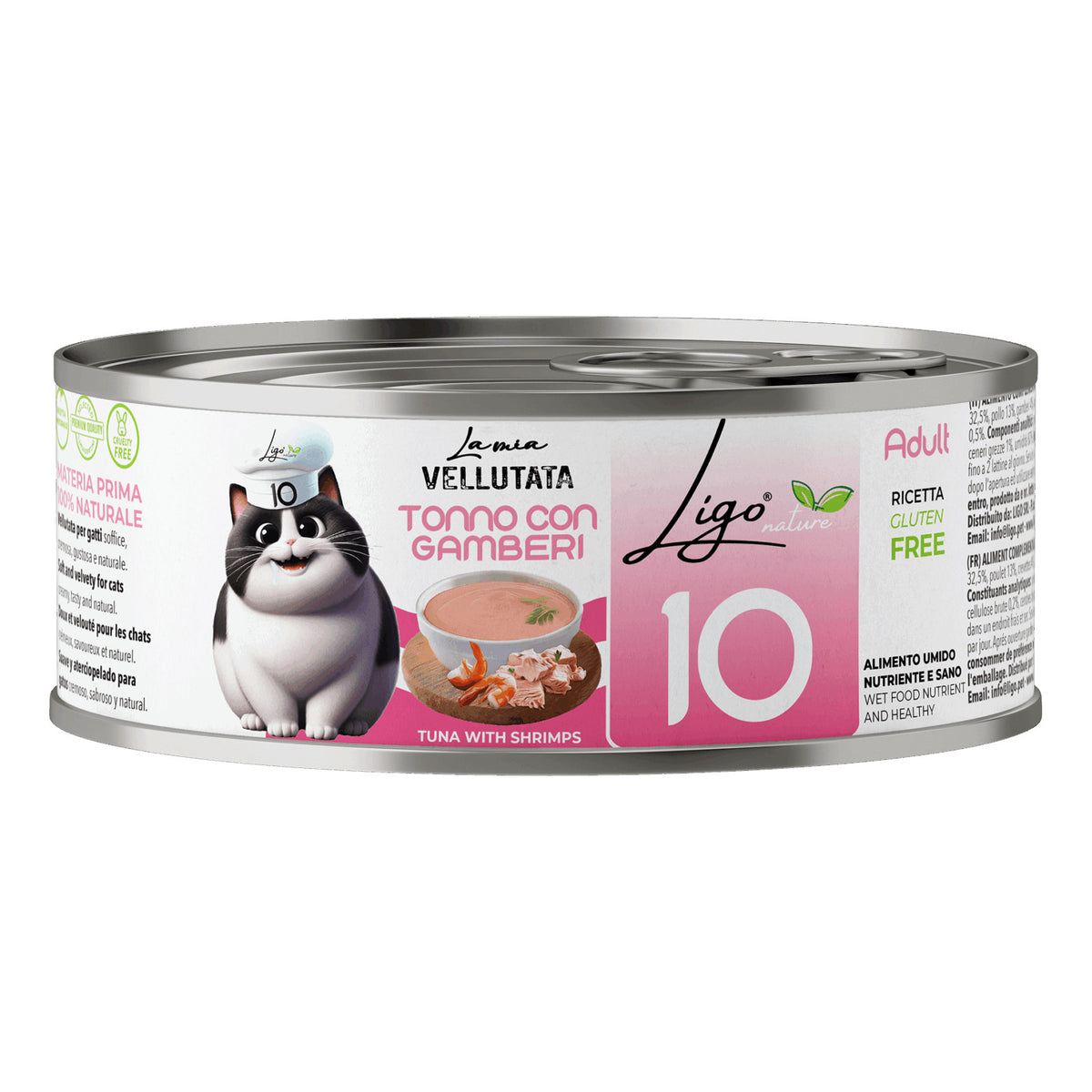 Ligo Nature La Mia Vellutata Lattina 85 g Umido Gatto, Tonno con gamberi