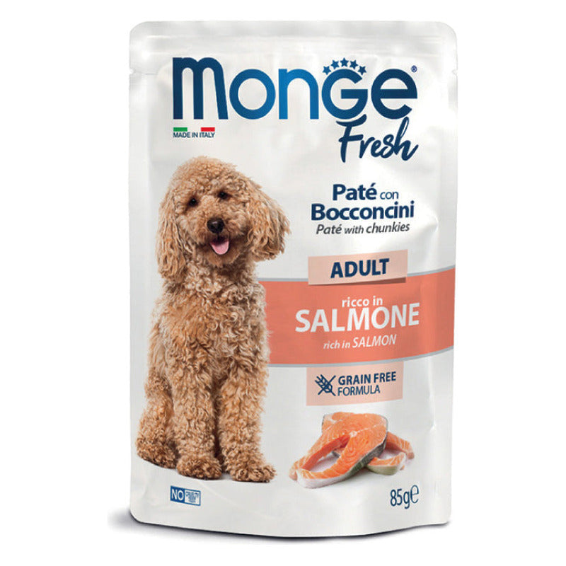 Monge Fresh Paté con Bocconcini Cane 85 g - Umido in Busta - Adult Salmone
