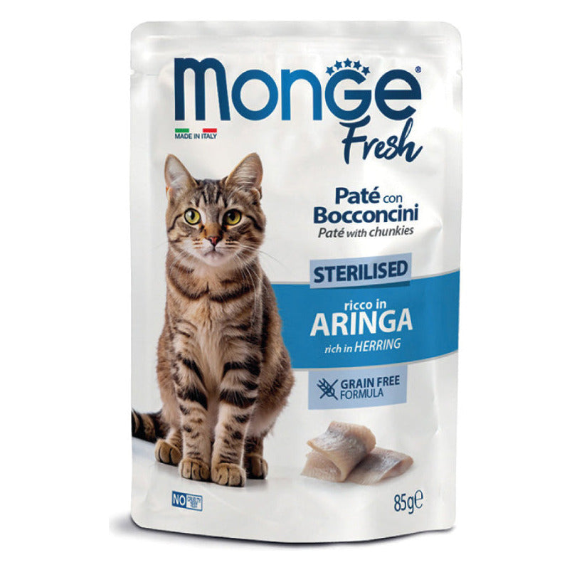 Monge Fresh Paté con Bocconcini Gatto 85 g - Umido in Busta - Sterilised Aringa