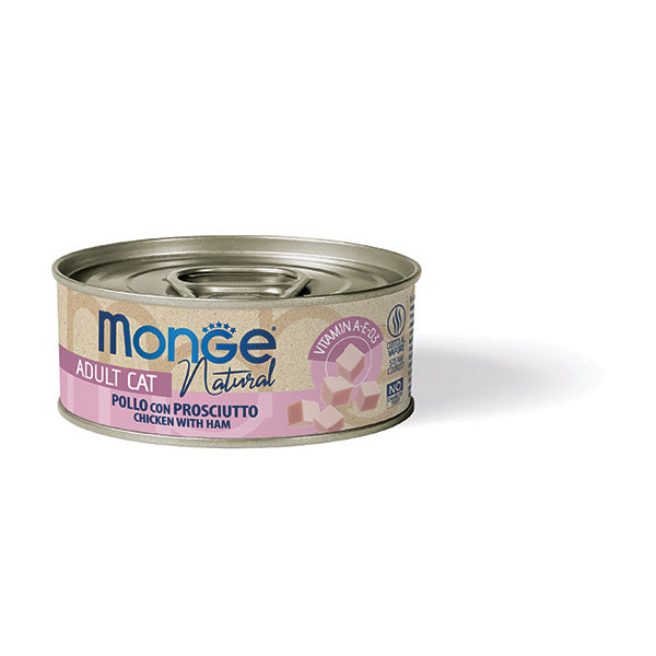 Monge Natural Gatto Umido 80 g in Lattina Pollo Con Prosciutto