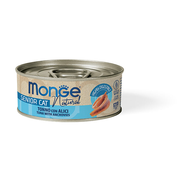 Monge Natural Gatto Umido 80 g in Lattina Senior Tonno Con Alici