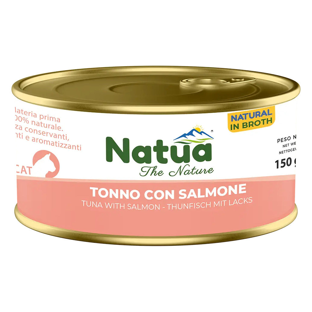 Natua Broth Cat 150 g - Umido in Brodo per Gatti in Lattina - Tonno con Salmone