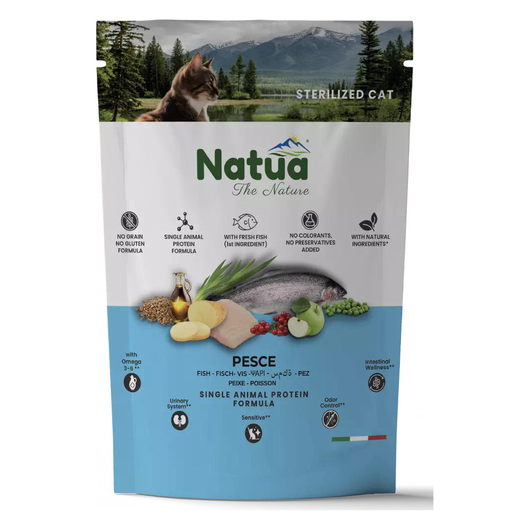 Natua Dry Line Gatto - Crocchette Monoproteiche Senza Cereali - Sterilized Pesce / 0.350kg