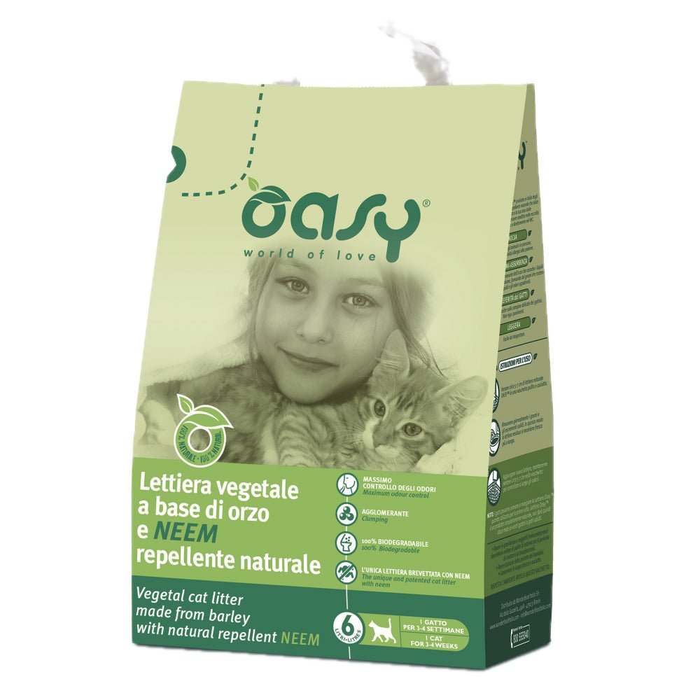 Oasy - Oasy Lettiera Vegetale A Base Di Orzo E Olio Di Neem Repellente Naturale 24Kg - Animalmania Store