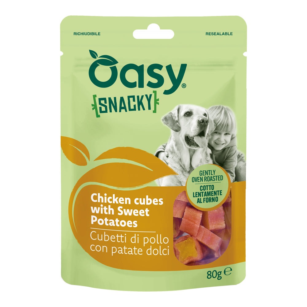 Oasy Cane Snacky 80 g Cubetti Di Pollo Con Patate Dolci