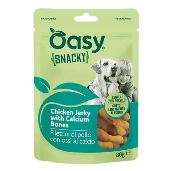 Oasy Cane Snacky 80 g Filettini Di Pollo Con Ossi Al Calcio