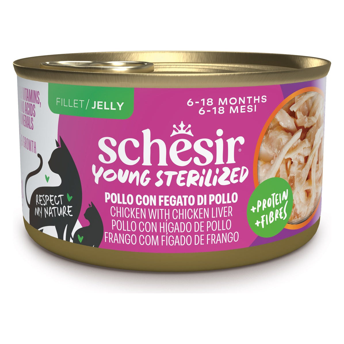 Schesir Gatto Young Sterilized Gelatina Lattina 85 g Pollo e Fegato di Pollo