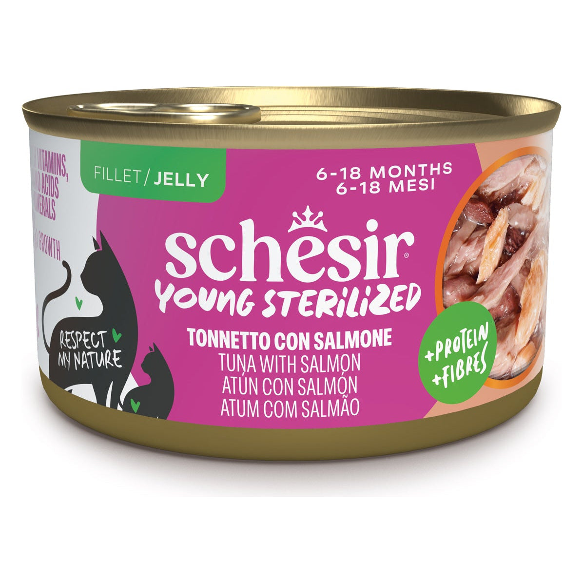 Schesir Gatto Young Sterilized Gelatina Lattina 85 g Tonno e Salmone