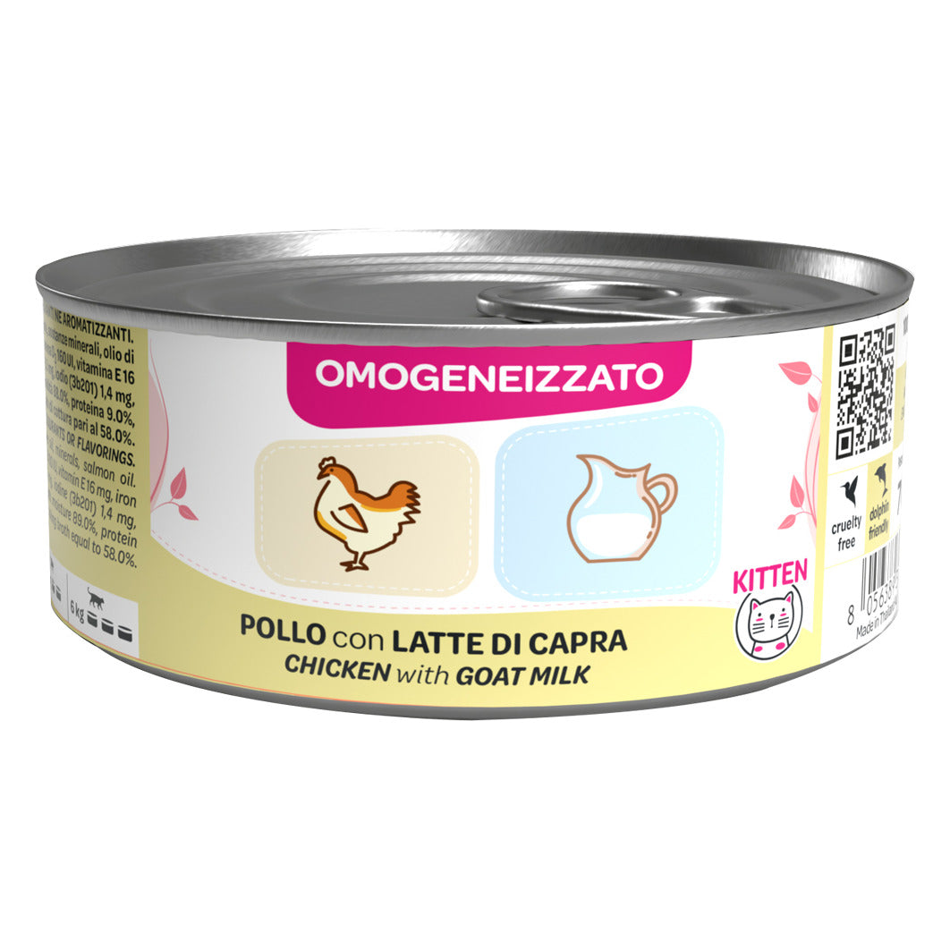 WeNature Omogeneizzato Kitten 70 g - Umido per Gattini in Lattina - Kitten Pollo con Latte di Capra (secondo lato della lattina)