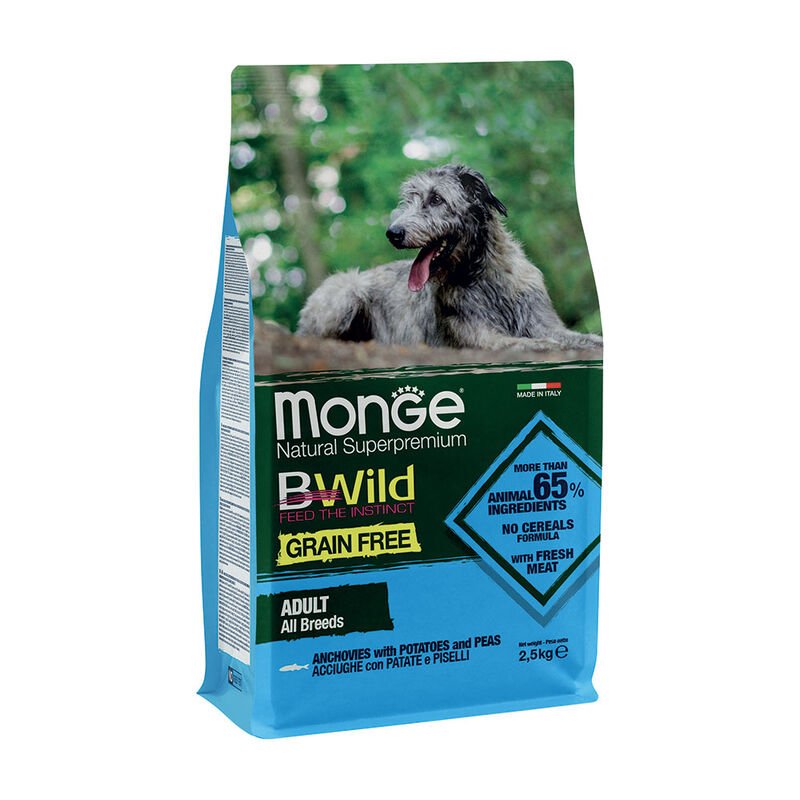 Monge - Monge Natural Superpremium Bwild Grain Free Cane Adult Acciughe Con Patate E Piselli - Animalmania Store