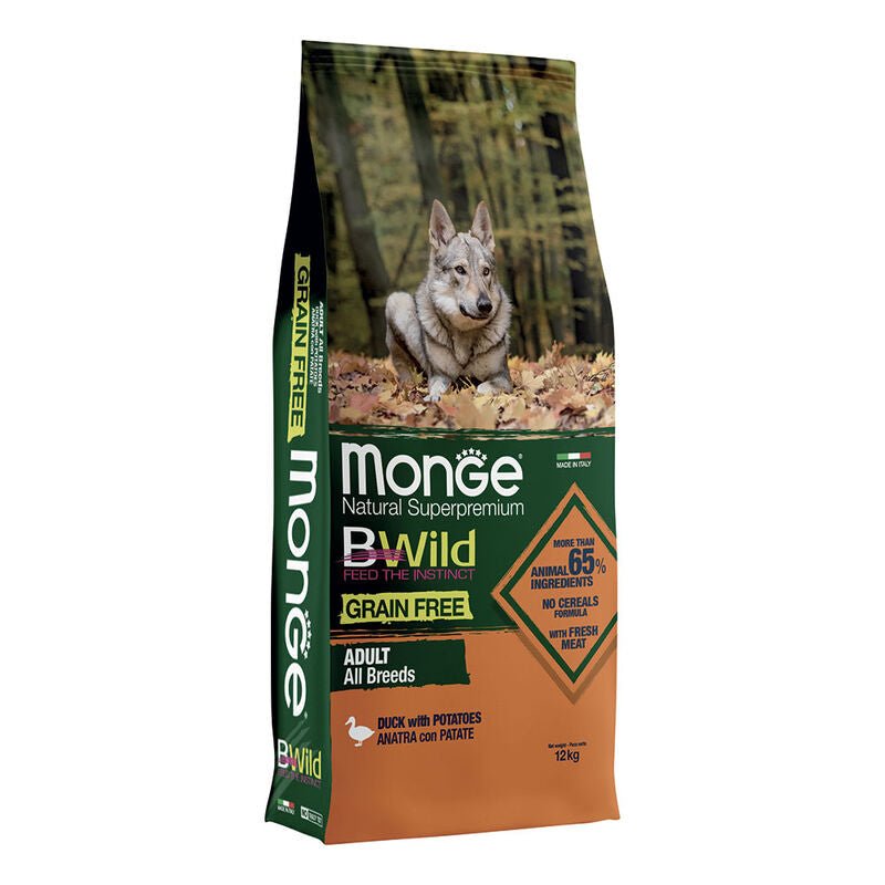 Monge - Monge Natural Superpremium Bwild Grain Free Cane Adult Anatra Con Patate - Animalmania Store