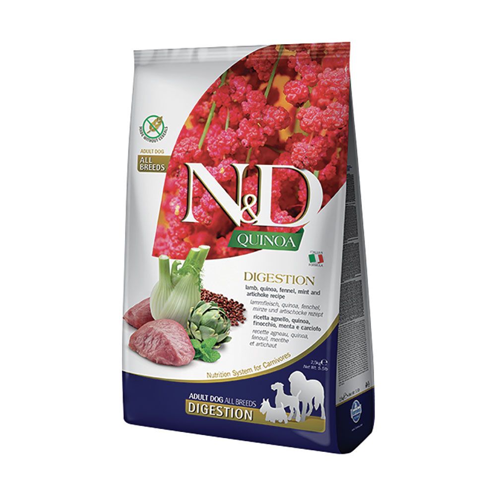 Farmina - N&D Quinoa Dog Digestion Agnello, Finocchio, Menta Artica Adult Mini Kg 2.5 - Animalmania Store