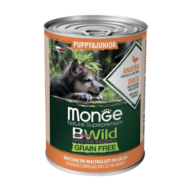Monge - Monge Natural Superpremium Bwild Grain Free Cane Puppy 400Gr Con Anatra, Zucca E Zucchine - Animalmania Store