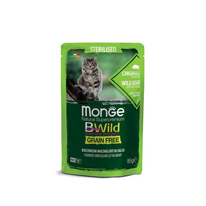 Monge - Monge Natural Superpremium Bwild Gatto Adult Sterilised Grain Free Bocconcini 85 Gr - Animalmania Store