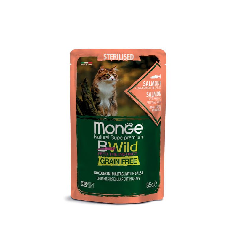 Monge - Monge Natural Superpremium Bwild Gatto Adult Sterilised Grain Free Bocconcini 85 Gr - Animalmania Store