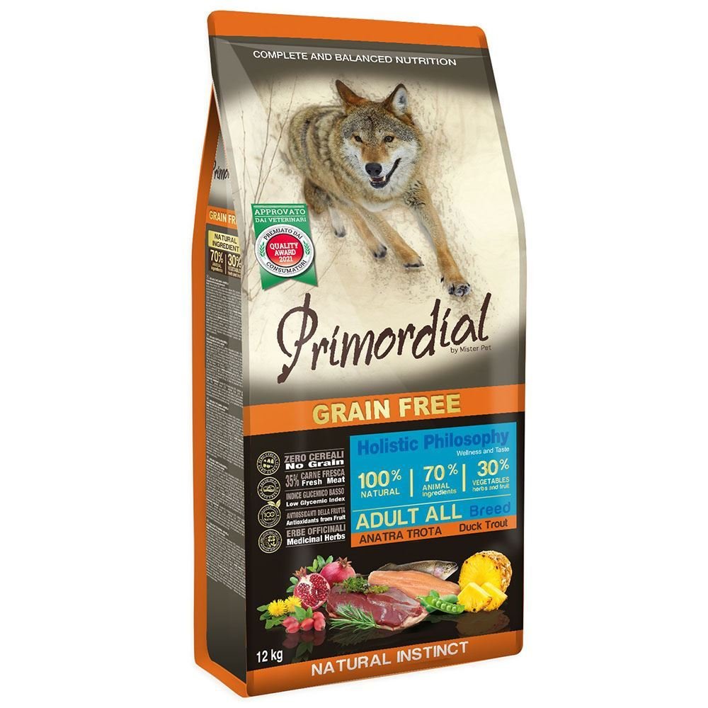 Primordial - Primordial Grain Free Cibo Per Cani Gusto Anatra E Trota 12Kg - Animalmania Store