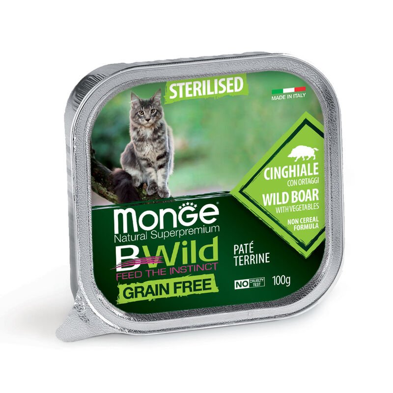 Monge - Monge Natural Superpremium Bwild Gatto Adult Sterilised Grain Free 100 Gr Cinghiale E Ortaggi - Animalmania Store