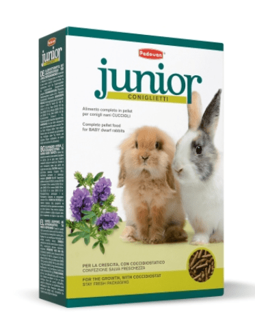 Padovan - JUNIOR CONIGLIETTI Mangime completo, con coccidiostatico, per conigli nani cuccioli 850g - Animalmania Store