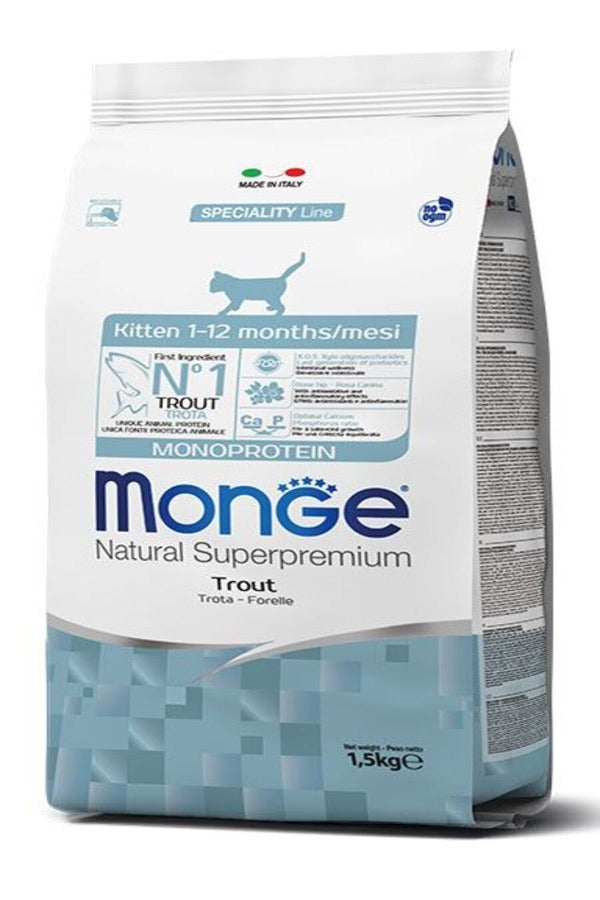 Monge - Monge Cibo Per Gatti Kitten Superpremium Trota Croccantini 1.5Kg - Animalmania Store