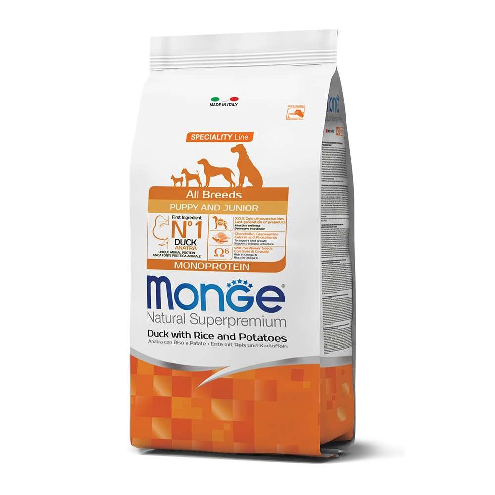 Monge - Monge Natural Superpremium Cane Puppy E Junior Anatra, Riso E Patate - Animalmania Store