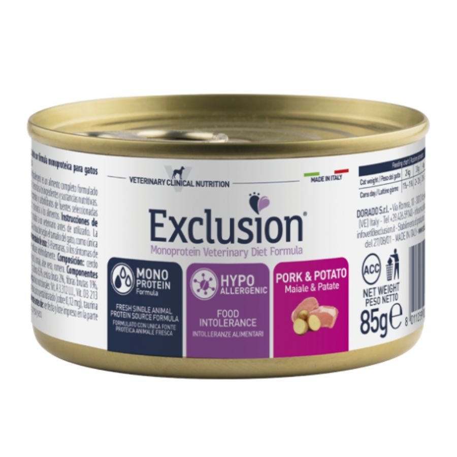 Exclusion - Exclusion Hypoallergenic cibo per gatti gusto Maiale e Patate 85gr - Animalmania Store