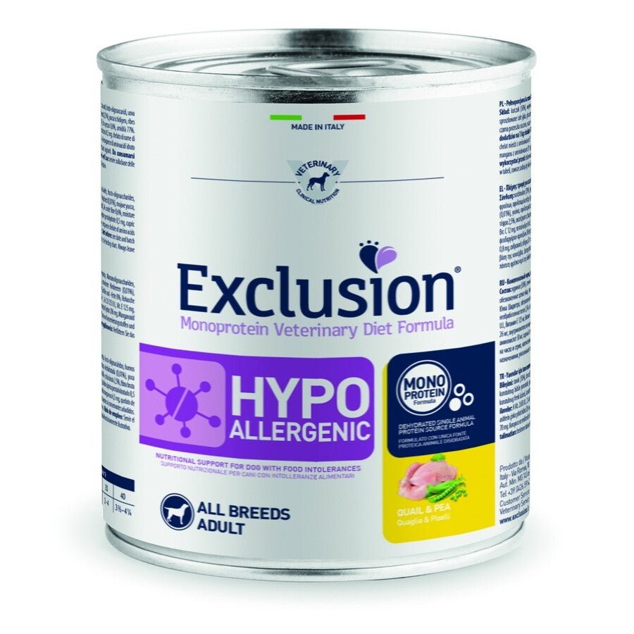 Exclusion - Exclusion Hypo Cane Scatoletta Gusto Quaglia E Piselli 400Gr - Animalmania Store