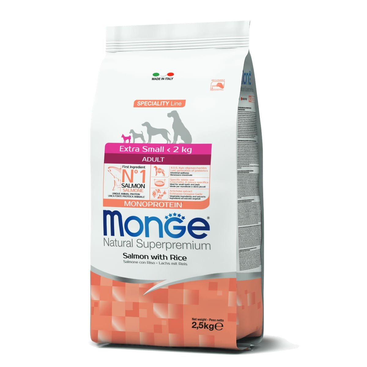 Monge - Monge Natural Superpremium Cane Adult Extra Small Salmone & Riso - Animalmania Store