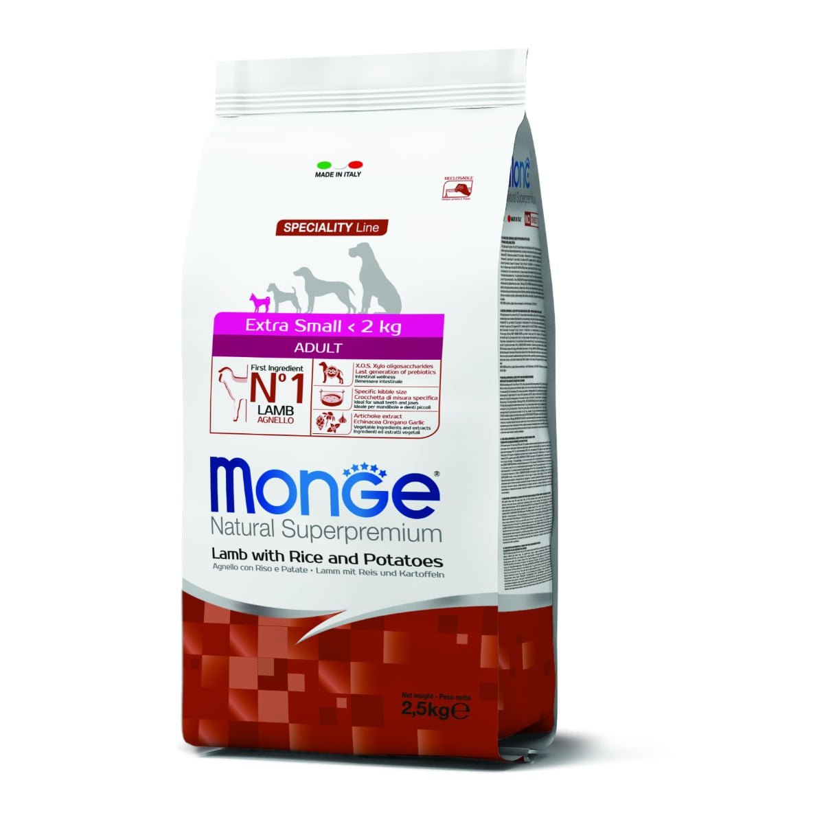 Monge - Monge Natural Superpremium Cane Adult Extra Small Agnello, Riso & Patate - Animalmania Store