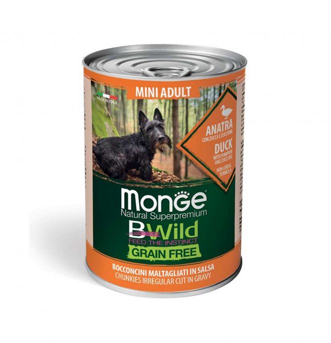 Monge - Monge Natural Superpremium Bwild Grain Free Cane Mini Adult 400Gr Con Anatra, Zucca E Zucchine - Animalmania Store