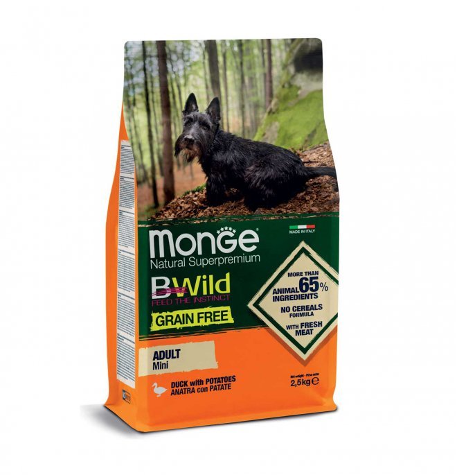 Monge - Monge Natural Superpremium Bwild Grain Free Cane Mini Adult Anatra E Patate Da 2,5 Kg - Animalmania Store