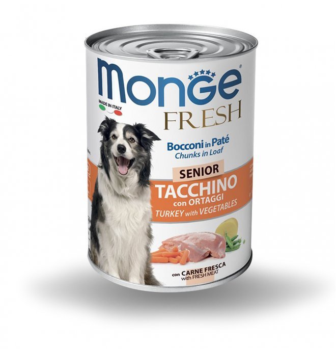 Monge - Monge Fresh Cane Anziano 400Gr Bocconi In Patè Al Tacchino Con Ortaggi - Animalmania Store