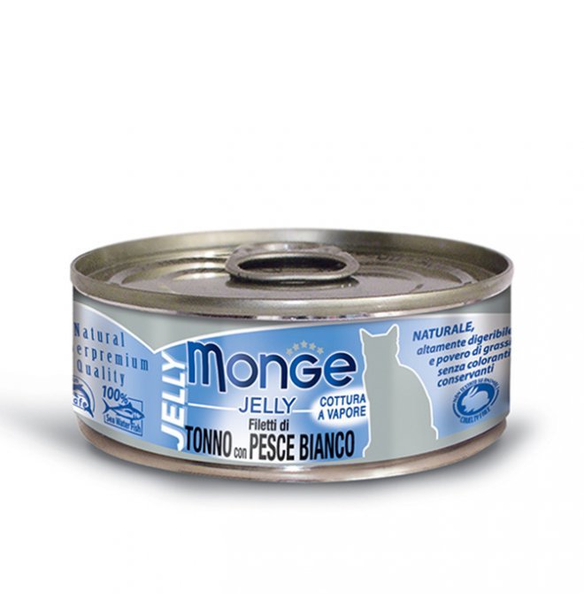 Monge - Monge Gatto Jelly Da 80 Gr In Lattina Filetti Di Tonno E Pesce Bianco - Animalmania Store