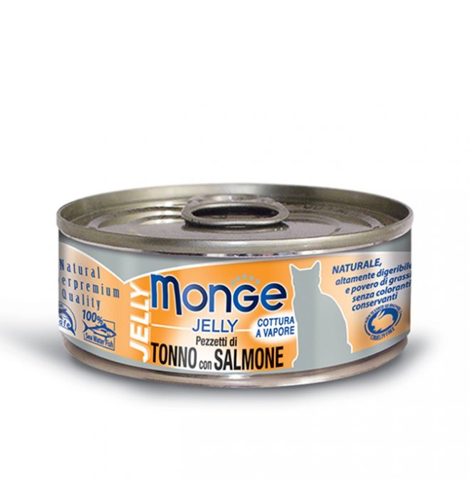 Monge - Monge Gatto Jelly Da 80 Gr In Lattina Pezzetti Di Tonno Bonito E Salmone - Animalmania Store
