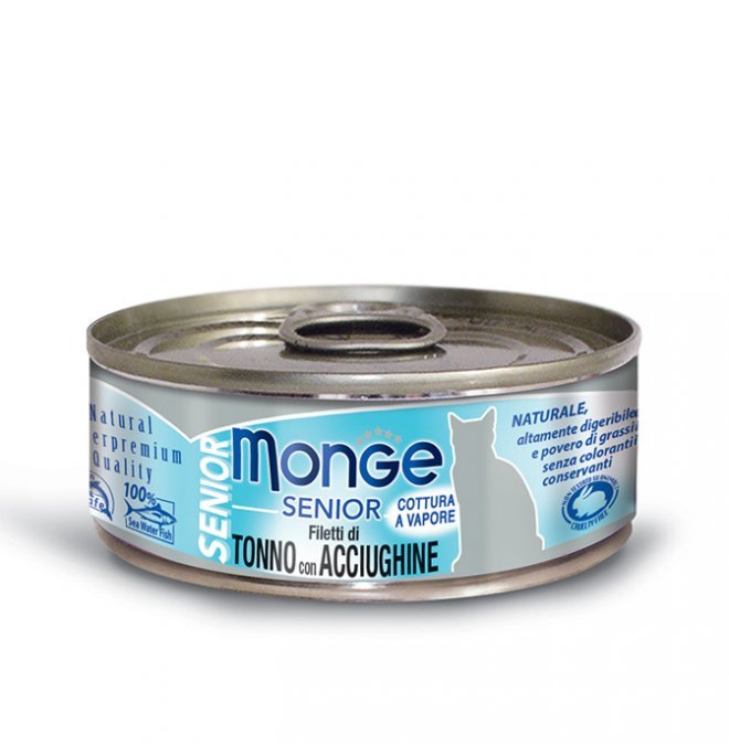 Monge - Monge Gatto Senior Jelly Da 80 Gr In Lattina Filetti Di Tonno E Acciughine - Animalmania Store
