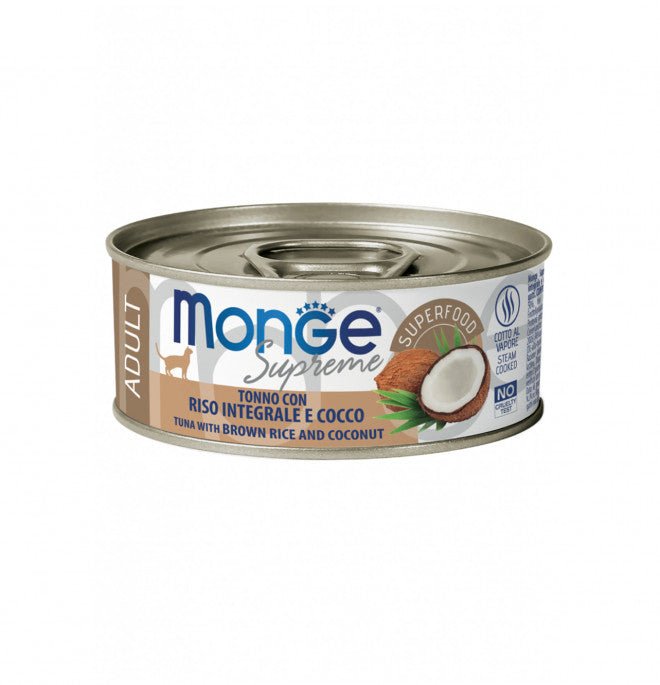 Monge - Monge Supreme Gatto Adult 80Gr In Lattina Tonno, Riso E Cocco - Animalmania Store