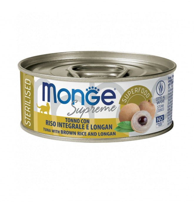 Monge - Monge Supreme Gatto Sterilizzato 80Gr In Lattina Tonno, Riso E Longan - Animalmania Store